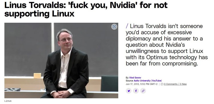 Twórca Linuxa o NVIDA w 2012
