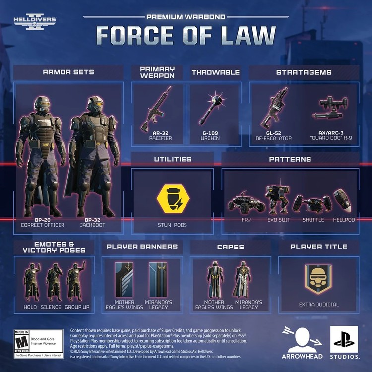 Helldivers 2 – nowości w Warbond Force of Law, Nowa zawartość już niedługo w Helldivers 2. Zapowiedziano Warbond Force of Law