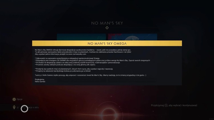 No Man’s Sky – aktualizacja Omega już dostępna na PlayStation, No Man's Sky z kolejną aktualizacją. Omega trafiła już do użytkowników PlayStation