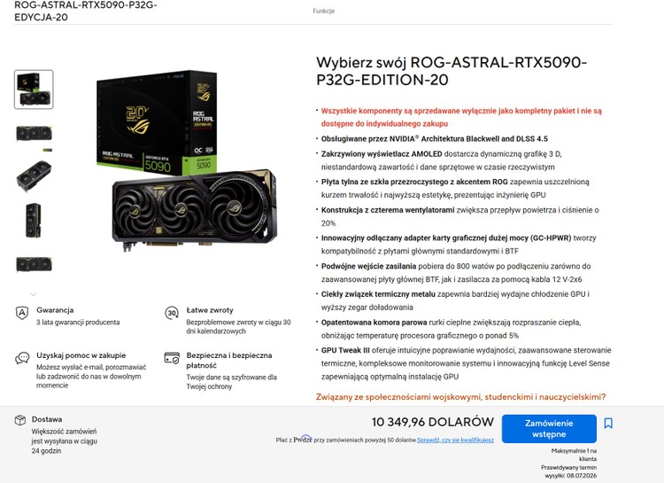 ASUS RTX 5090 ROG Astral Edition 20 dostępny w USA