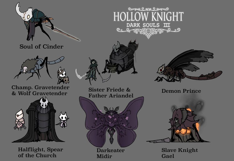 Dark Souls spotyka Hollow Knight na fanowskich grafikach. Komu taki cross-over?