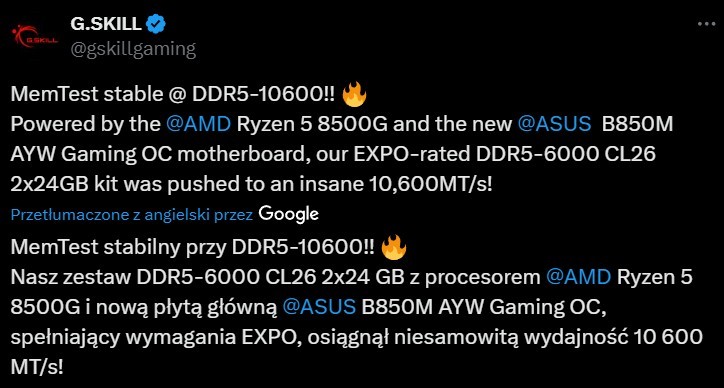 Pamięć Ram DDR5 od G.Skill osiągnęła wynik 10600 MT/s!
