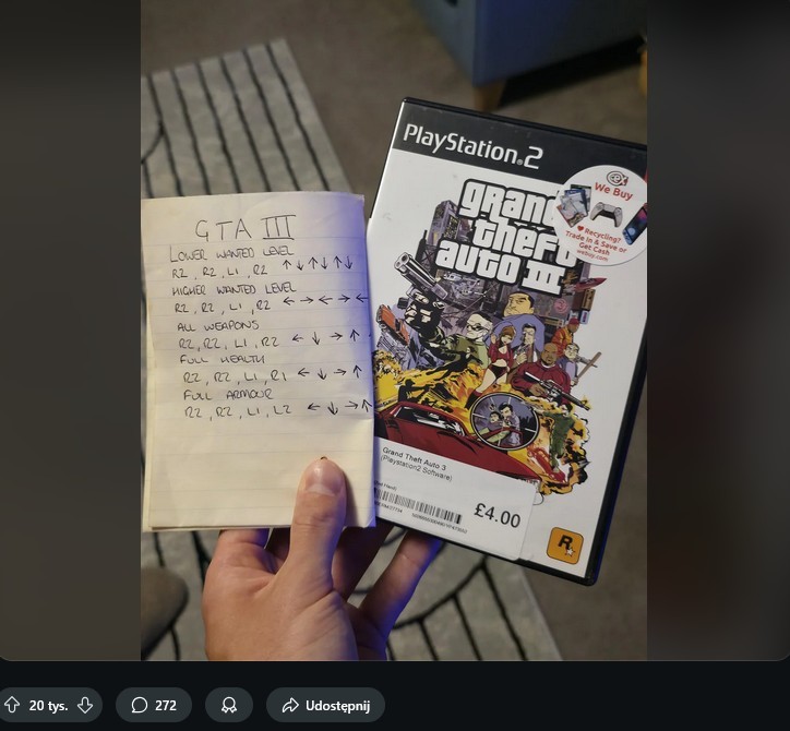 kody znalezione w pudełku po GTA 3