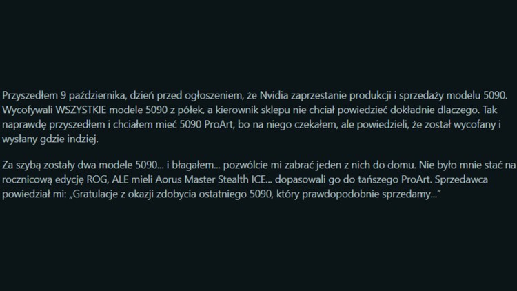 Redditor kupił ostatnią kartę RTX 5090