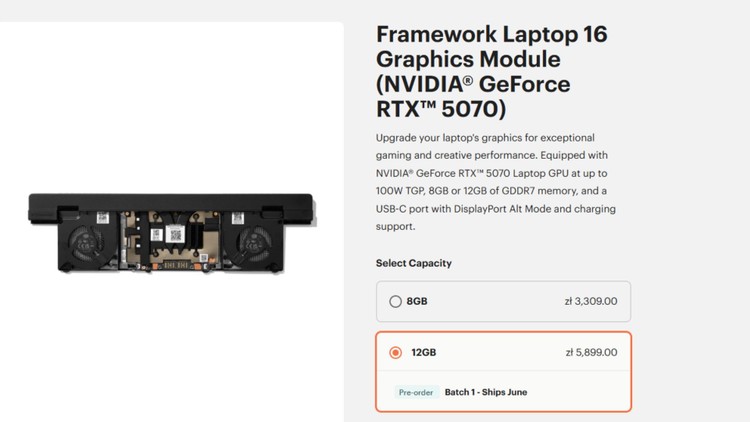 Framework i „realna” cena 12 GB w RTX 5070 - moduł za 1199 USD