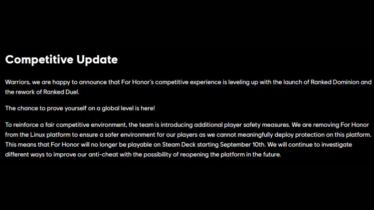 Ubisoft blokuje For Honor na konsoli Steam Deck oraz systemie Linux