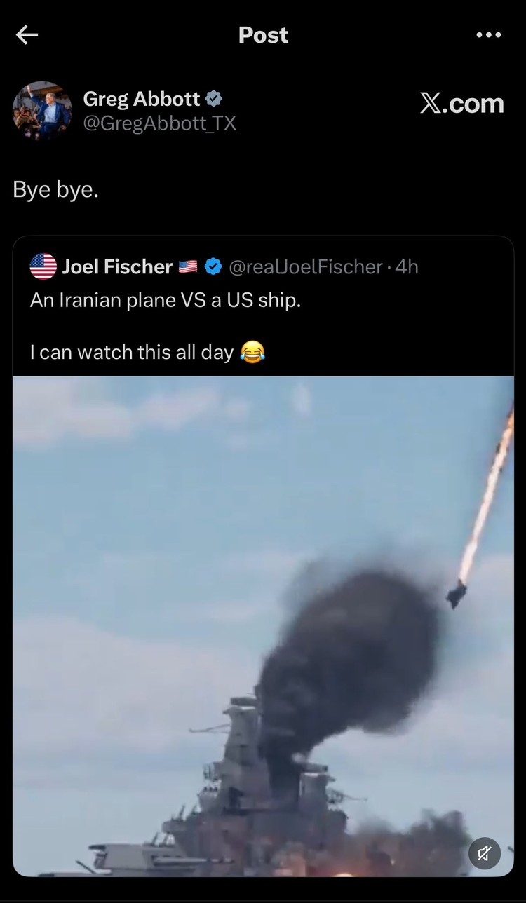 Gubertnator Teksasu uznał nagranie z gry za prawdziwy film, Gubernator Teksasu z nagraniem z wojny w Iranie. Tylko że był to film z gry