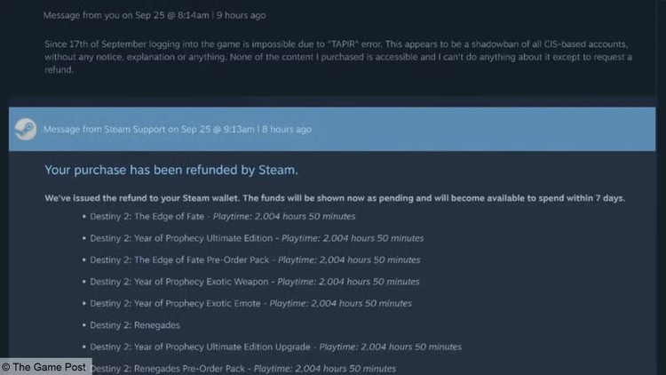 Steam uwzględnił nietypowy zwrot gracza, Gracz Destiny 2 otrzymał zwrot pieniędzy od Steama. Rzecz w tym, że miał ponad 2000 godzin na liczniku