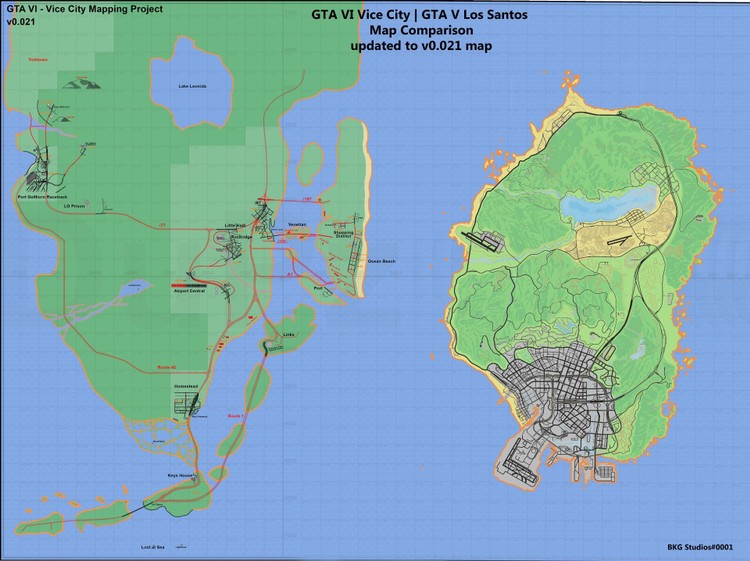 Porównanie mapy GTA VI z GTA V, GTA 6 zaoferuje ogromną mapę. Fani porównali ją do tej z GTA 5