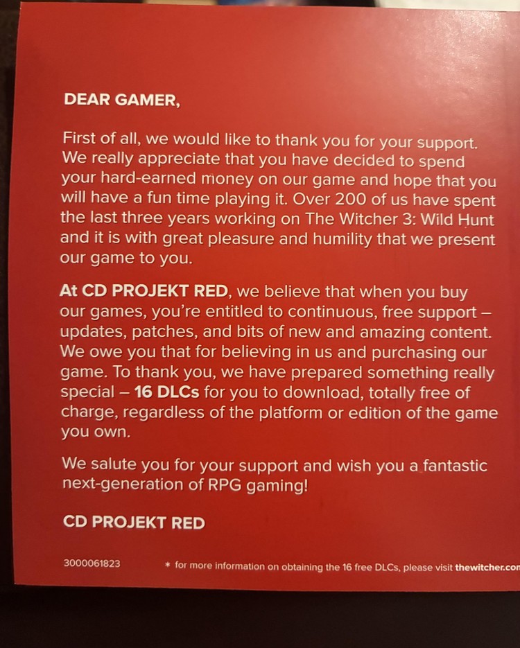 Wiadomość od CD Projekt RED z 2015 roku
