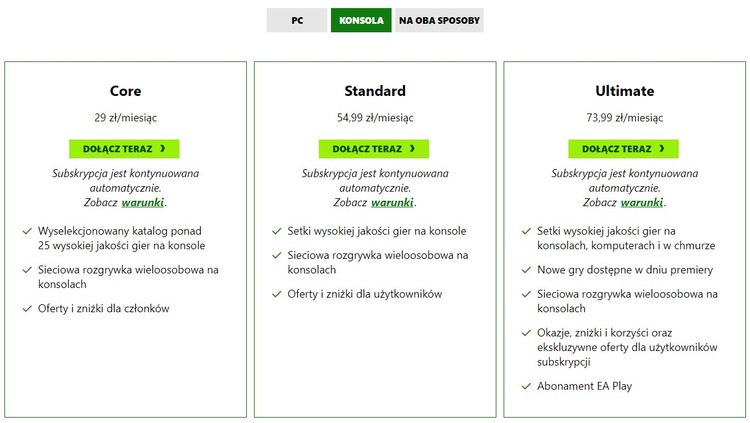 Plany Xbox Game Pass dostępne obecnie na konsolach Xbox
