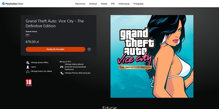 GTA: Vice City – The Definitive Edition za 679 zł w PS Store, GTA: Vice City – The Definitive Edition w szalonej cenie na PlayStation Store
