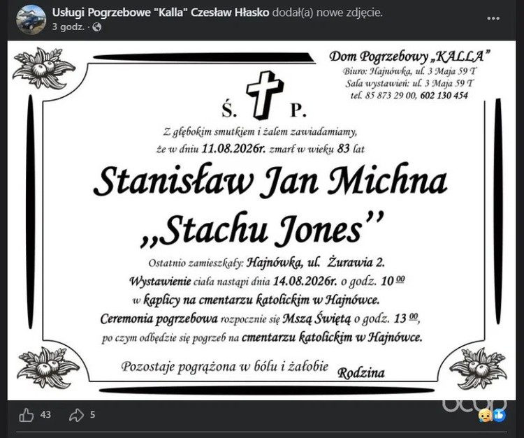 Nekrolog Stachu Jonesa