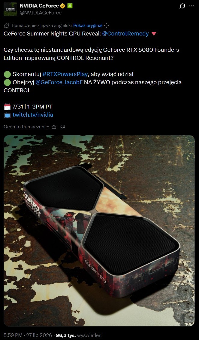NVIDIA rozdaje epicką kartę GeForce RTX 5080 Founders Edition
